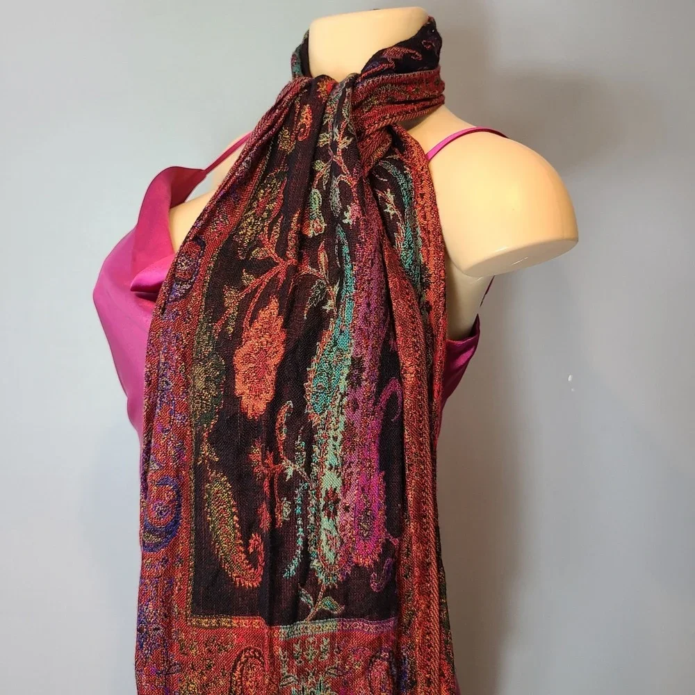 Sacred Threads Soft Scarf Fringe Patchwork Paisley Boho Art Gypsy 70